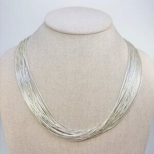 VTG Sterling Silver 925 Multi-Strand Liquid Silver Necklace Size 14.75" Length